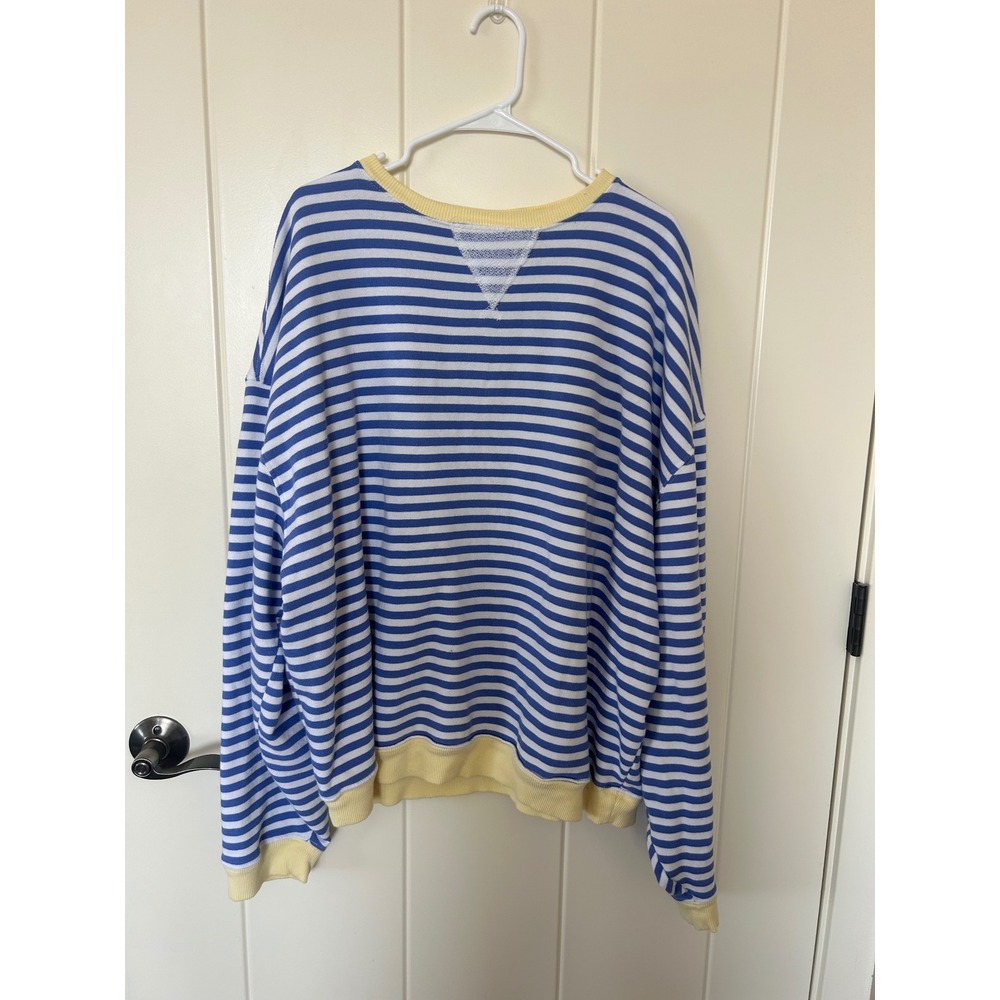 We The Free Oversized Boho Blue and White Yellow Trim Sweatshirt Size XL
